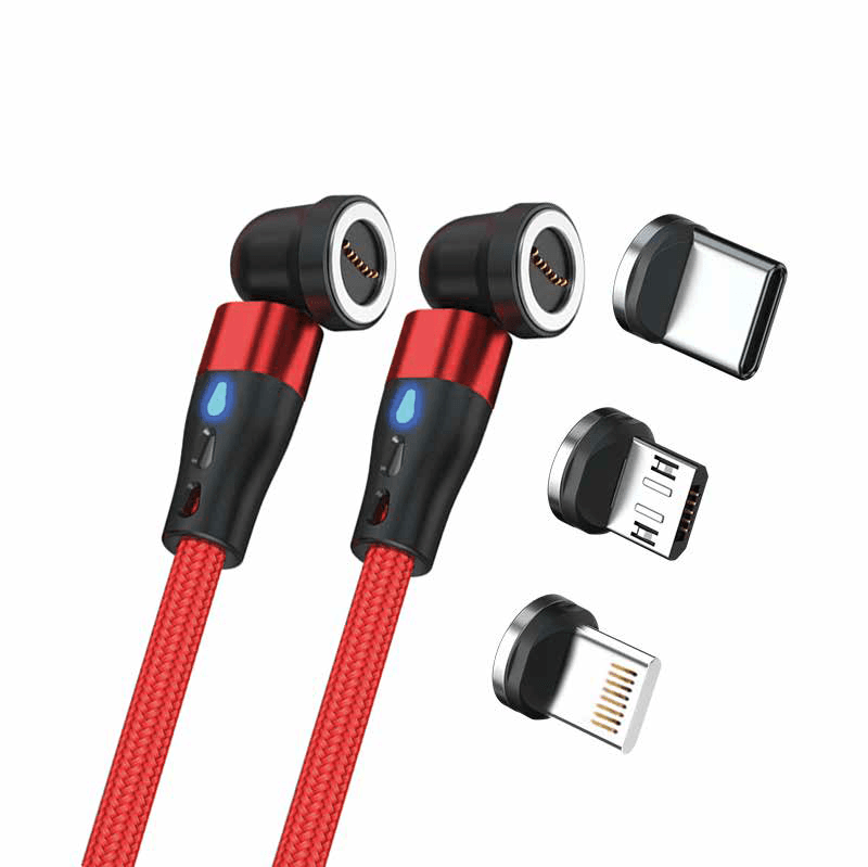 RealPower Magentic cable,1m,2x magnetisch,rot mit Adaptern