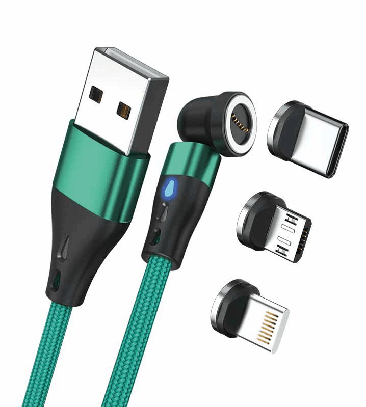 RealPower Magnetic cable 3 Amp,2m,grün mit Adaptern