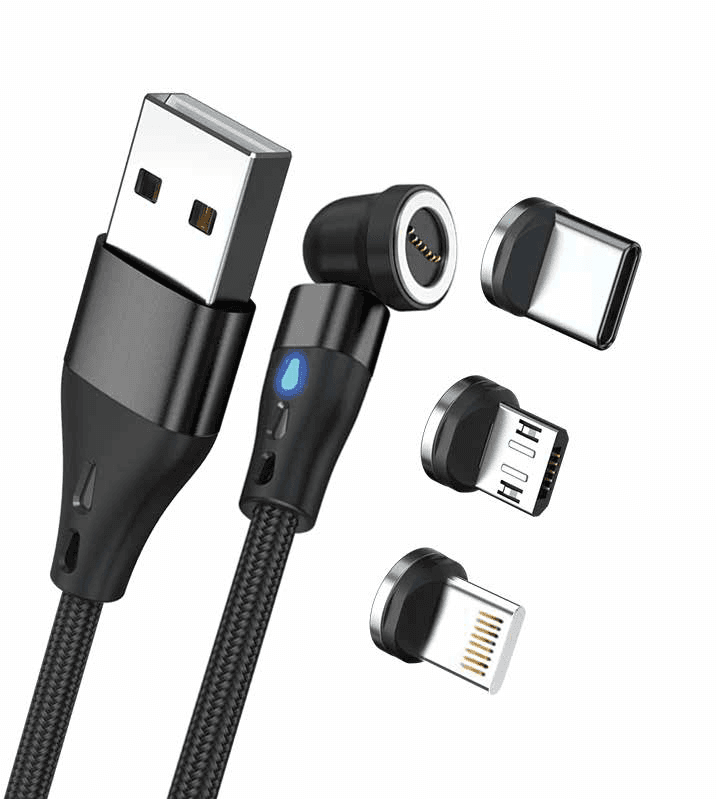 RealPower Magnetic cable 3 Amp,2m,schwarz mit Adaptern