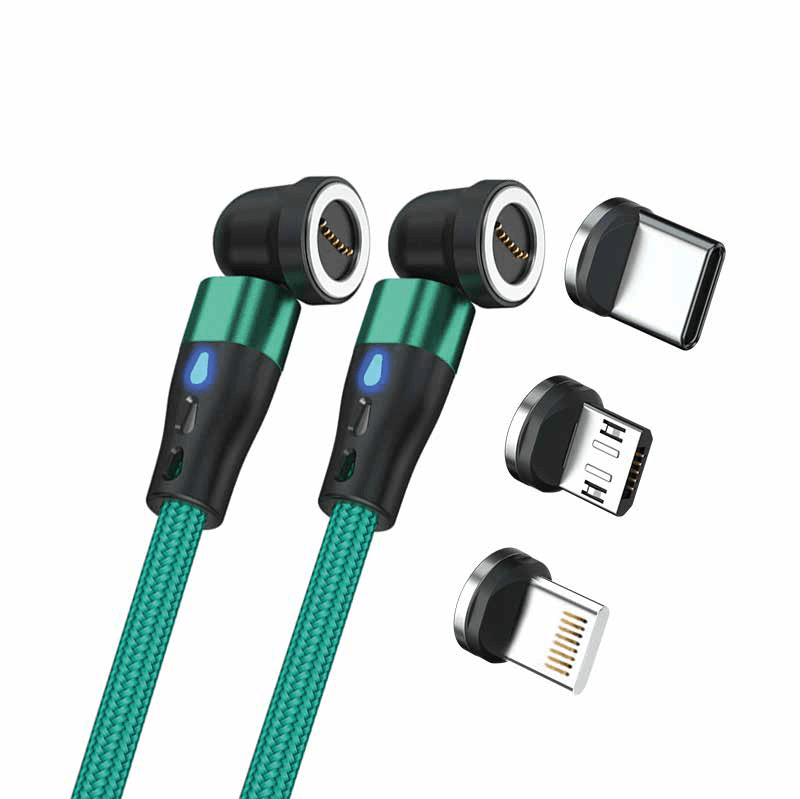 RealPower Magentic cable,1m 2x magnetisch,grün mit Adaptern
