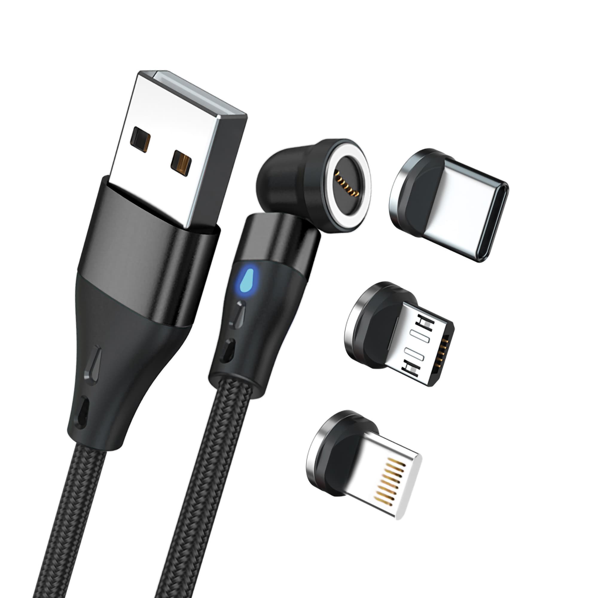 RealPower Magnetic cable 3 Amp,20cm,schwarz mit Adaptern