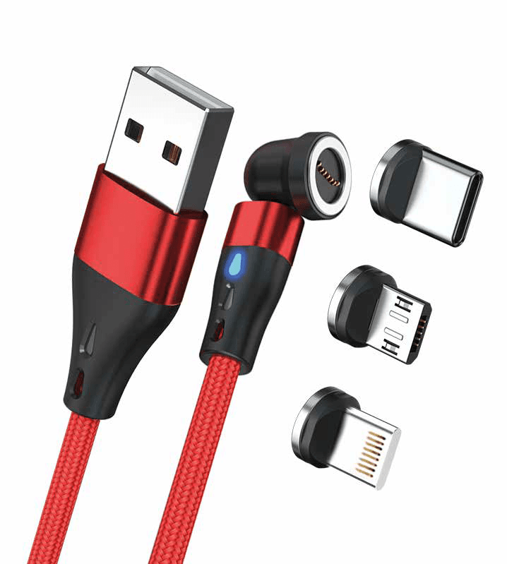 RealPower Magnetic cable 3 Amp,2m,rot mit Adaptern