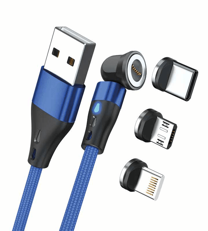 RealPower Magnetic cable 3 Amp,1m,blau mit Adaptern