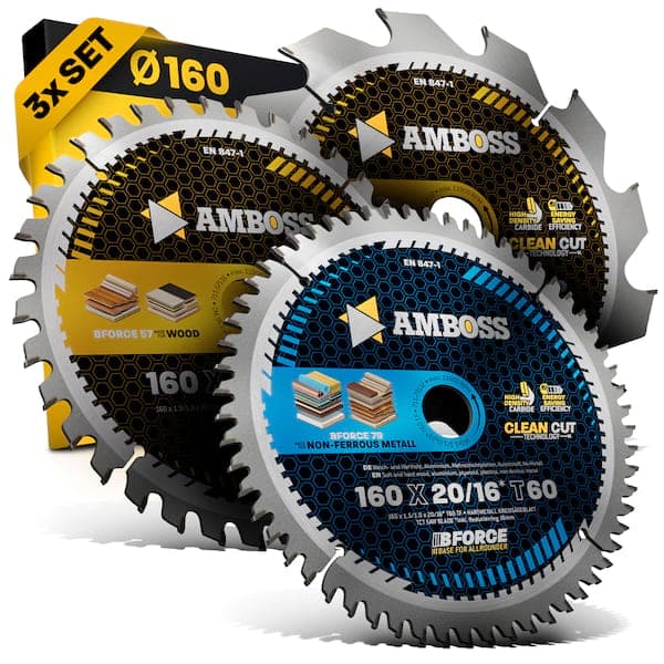 Amboss Ø160 Akku Hand- Kreissägeblatt Set passend für Bosch PKS18 Li, Bosch 18V-53, Mafell MS 55 KSP 55 F KSS 400 PSS 3100 SE MT 55 cc