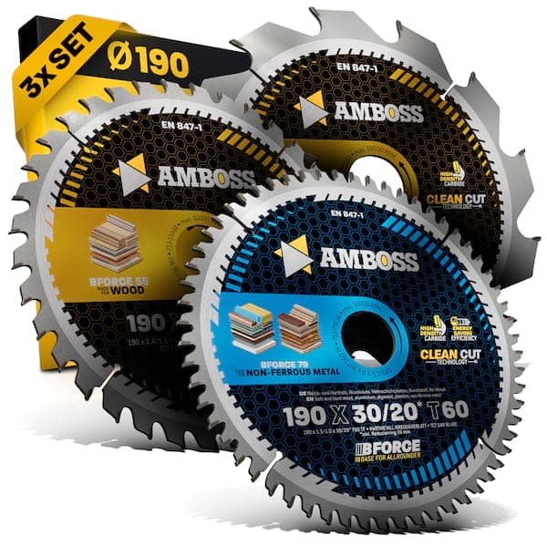 Amboss Ø190 Hand- Kreissägeblatt Set passend für Bosch GKS 190, Bosch PKS 66 A. Metabo KS66. Makita 5705R