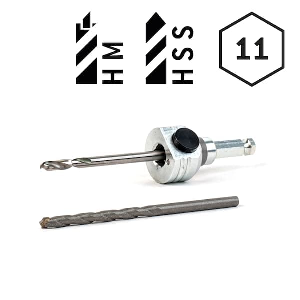 Schnellwechselaufnahme 6kant Schaft Ø11mm inkl. HM und HSS Zentrierbohrer
