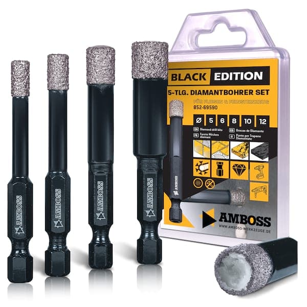 Amboss Black - Diamant Bohrer für Fliesen. Feinsteinzeug (6kant) - Set 5-12 mm