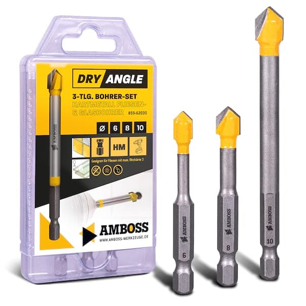 Amboss Fliesen und Glas Bohrer HM Dry Angle Set - 6 / 8 / 10 mm