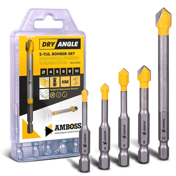 Amboss Fliesen und Glas Bohrer HM Dry Angle Set - 4 / 5 / 6 / 8 / 10 mm