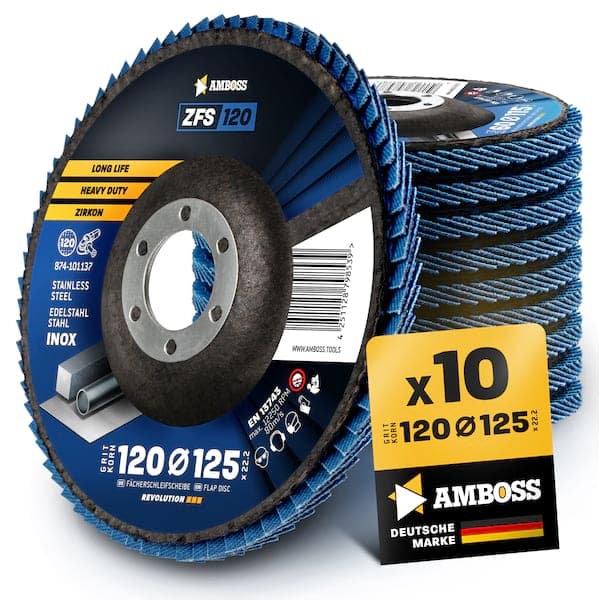 10x Amboss ZFS Fächerschleifscheibe Korn:120 Ø125mm