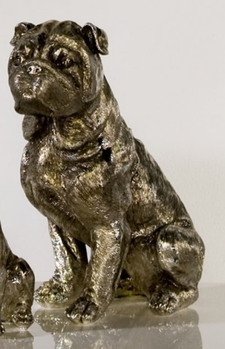 Casa Padrino Designer Hund Mops Antik Silber H. 27 cm - Polyresin Deko Skulptur - Edel & Prunkvoll