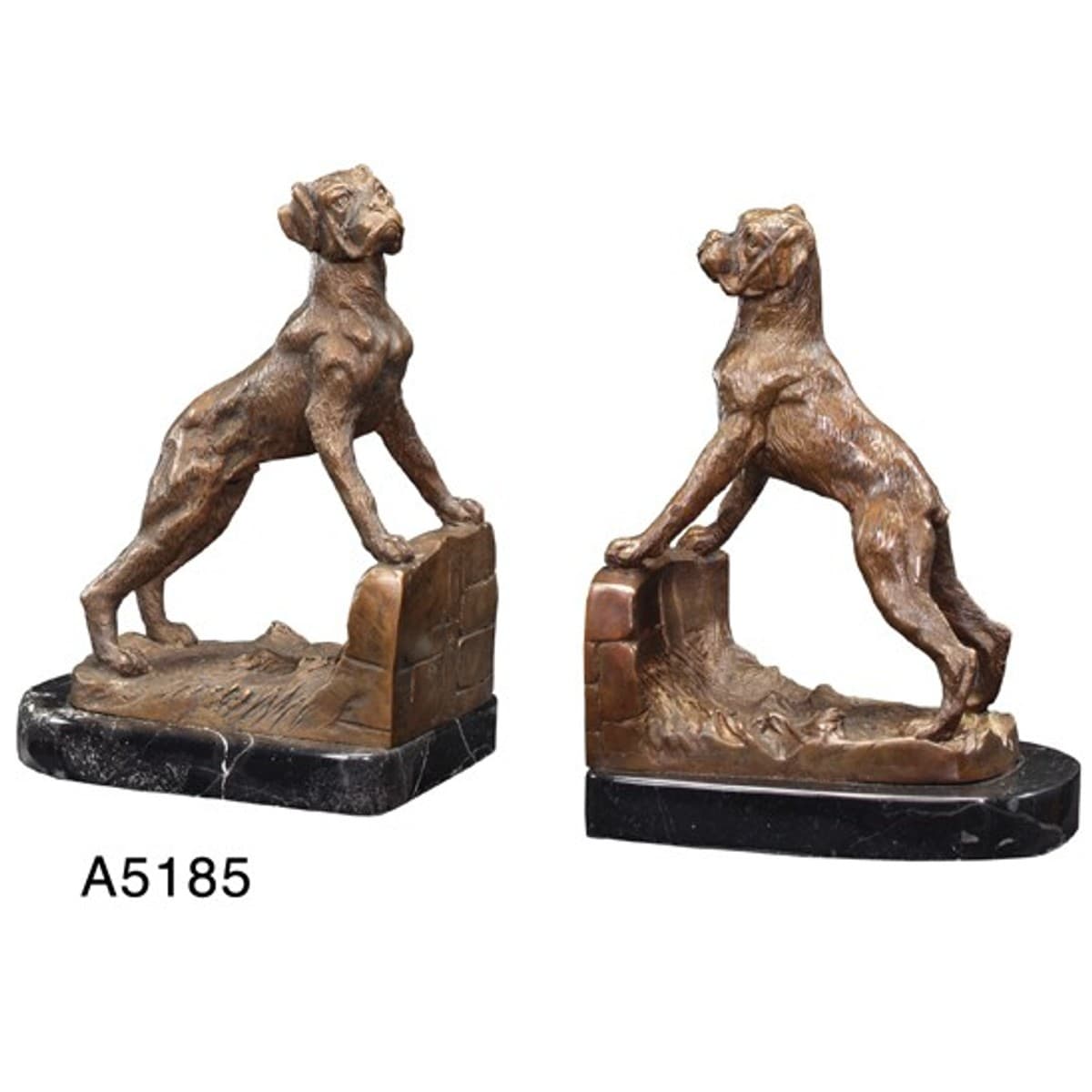 Casa Padrino Luxus Bücherstützen Boxer Hunde aus Bronze auf Marmorsockel - Bücherstütze - Book End