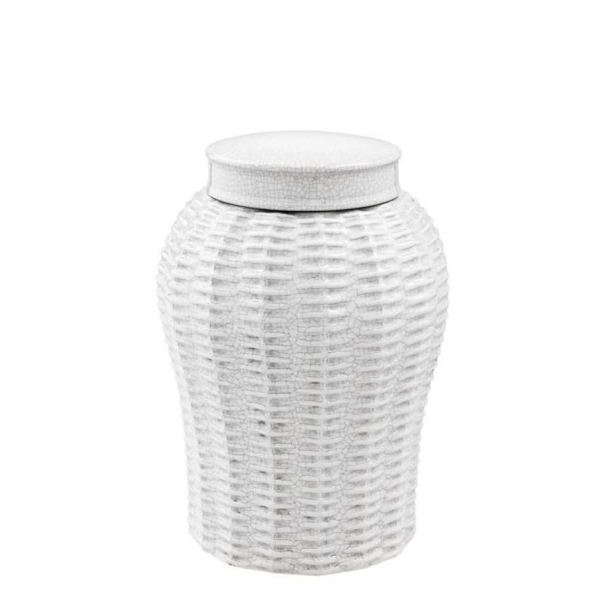 Casa Padrino Designer Keramik Vase mit Deckel WeiÃ Durchmesser 18 x H. 26 cm - Luxus Vase