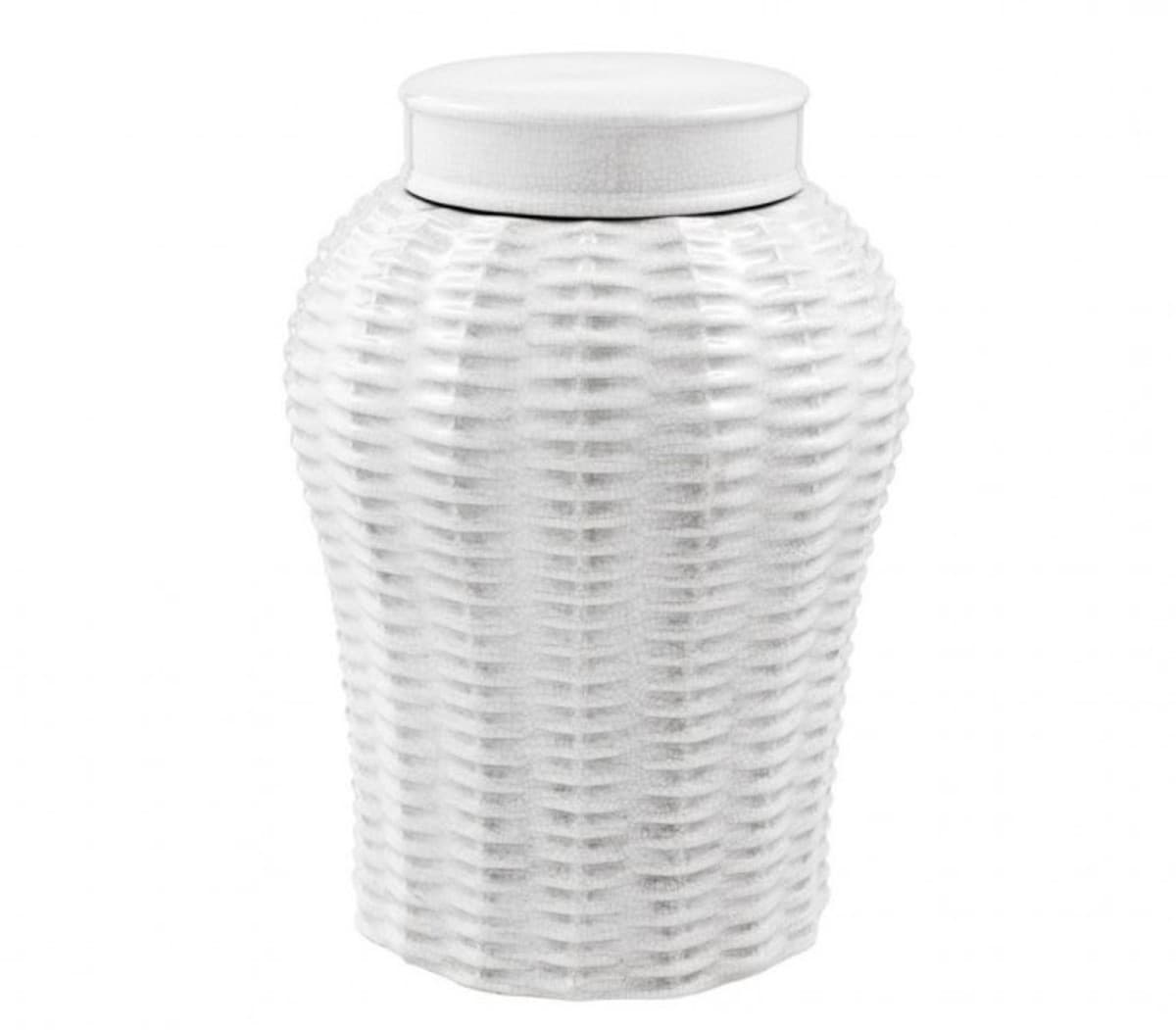Casa Padrino Designer Keramik Vase mit Deckel WeiÃ Durchmesser 26 x H. 36,5 cm - Luxus Vase