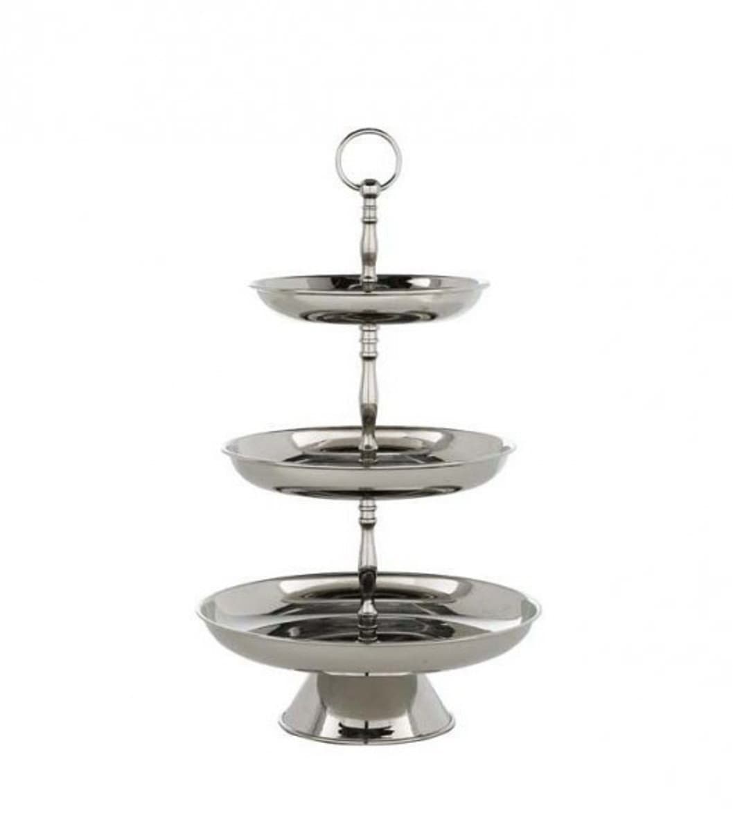 Casa Padrino Designer Shine Etagere 3-Stufig Nickel Finish - Servierschale - Deko Schale