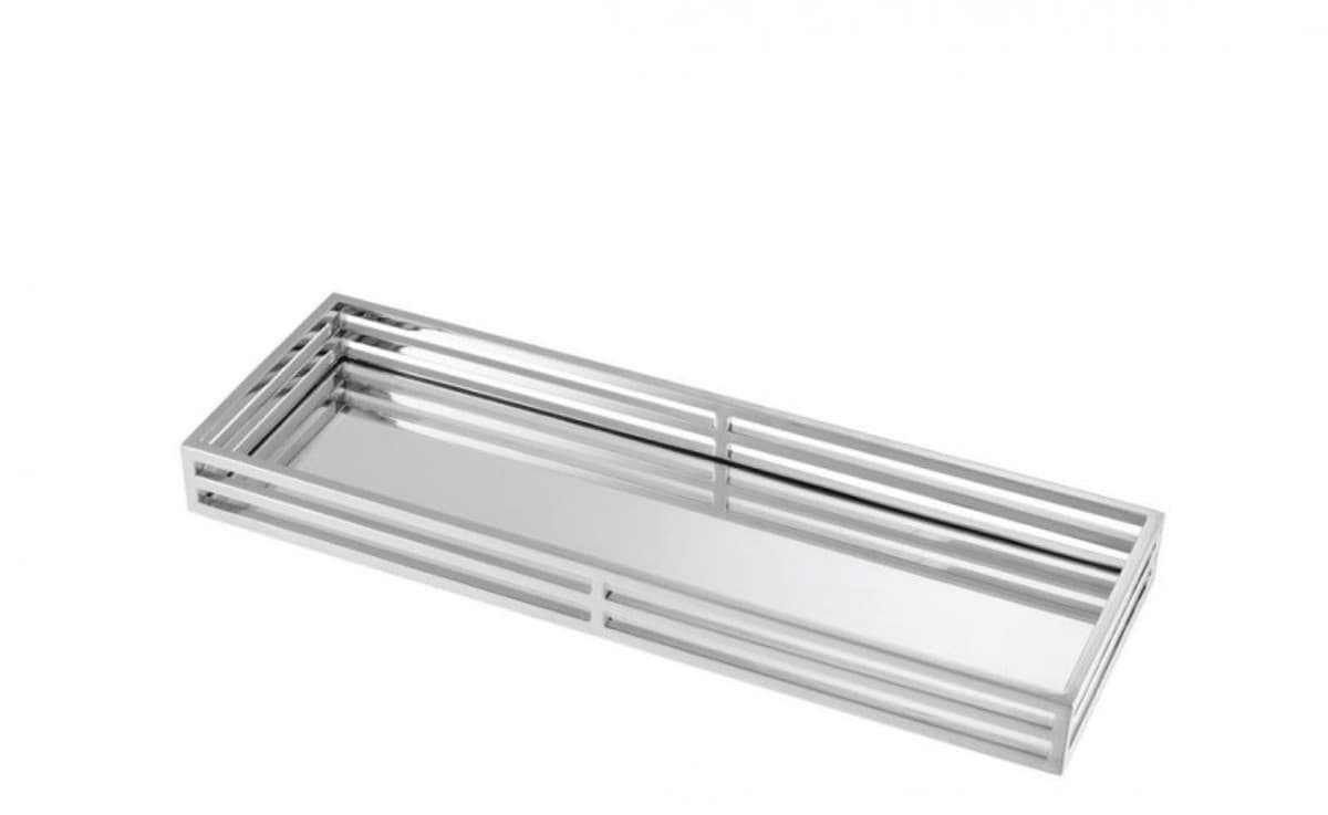 Casa Padrino Luxus Designer Edelstahl Tablett Nickel Finish 60 x 20 x H. 5,5 cm - Luxus Hotel Tablett