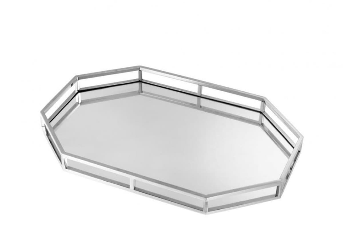 Casa Padrino Luxus Designer Edelstahl Tablett Nickel Finish 60 x 40 x H. 5 cm - Luxus Accessoires