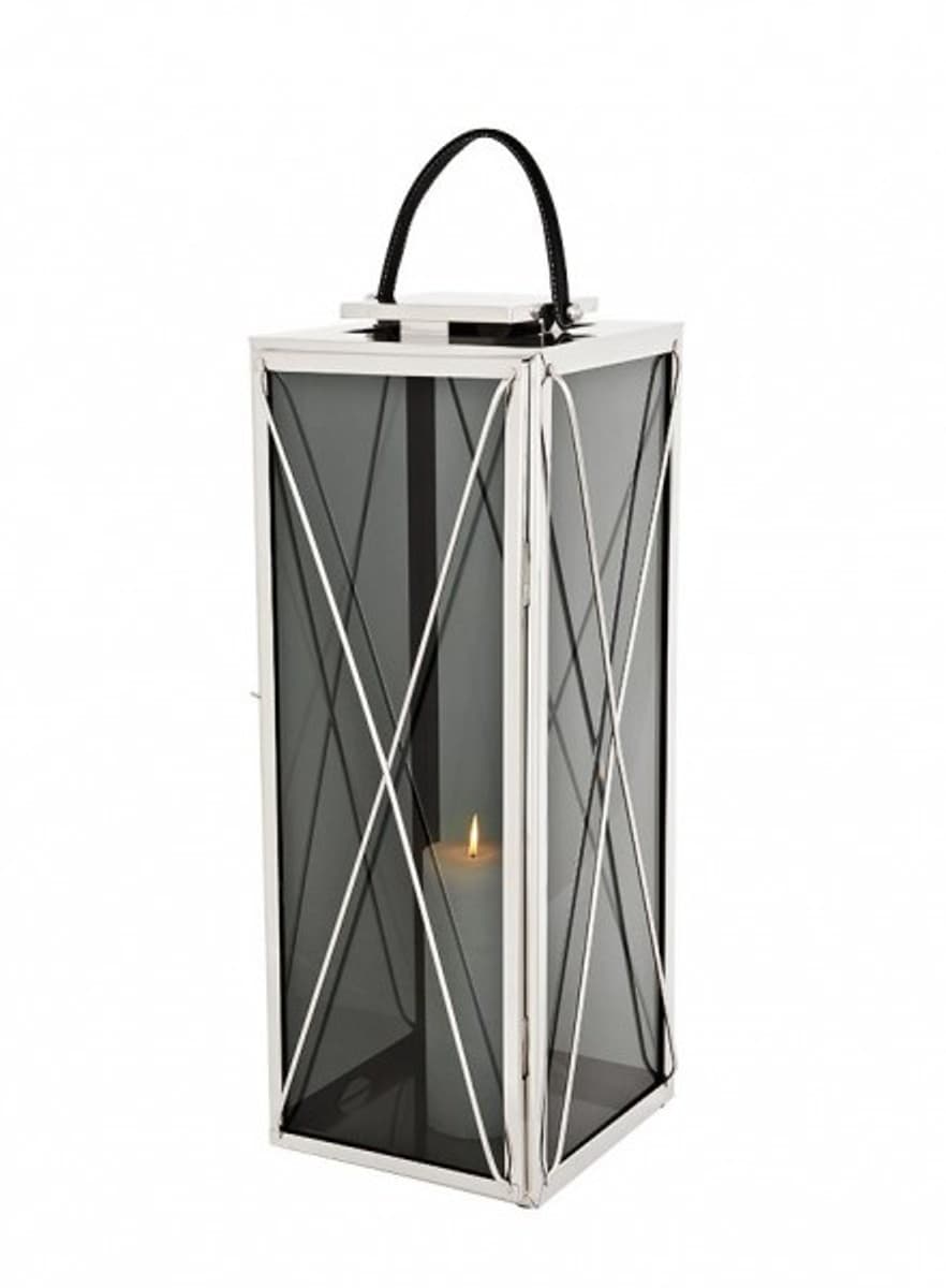Casa Padrino Designer Deco Laterne Nickel Finish 30 x 30 x H. 83 cm - Luxus Hotel Restaurant Laterne