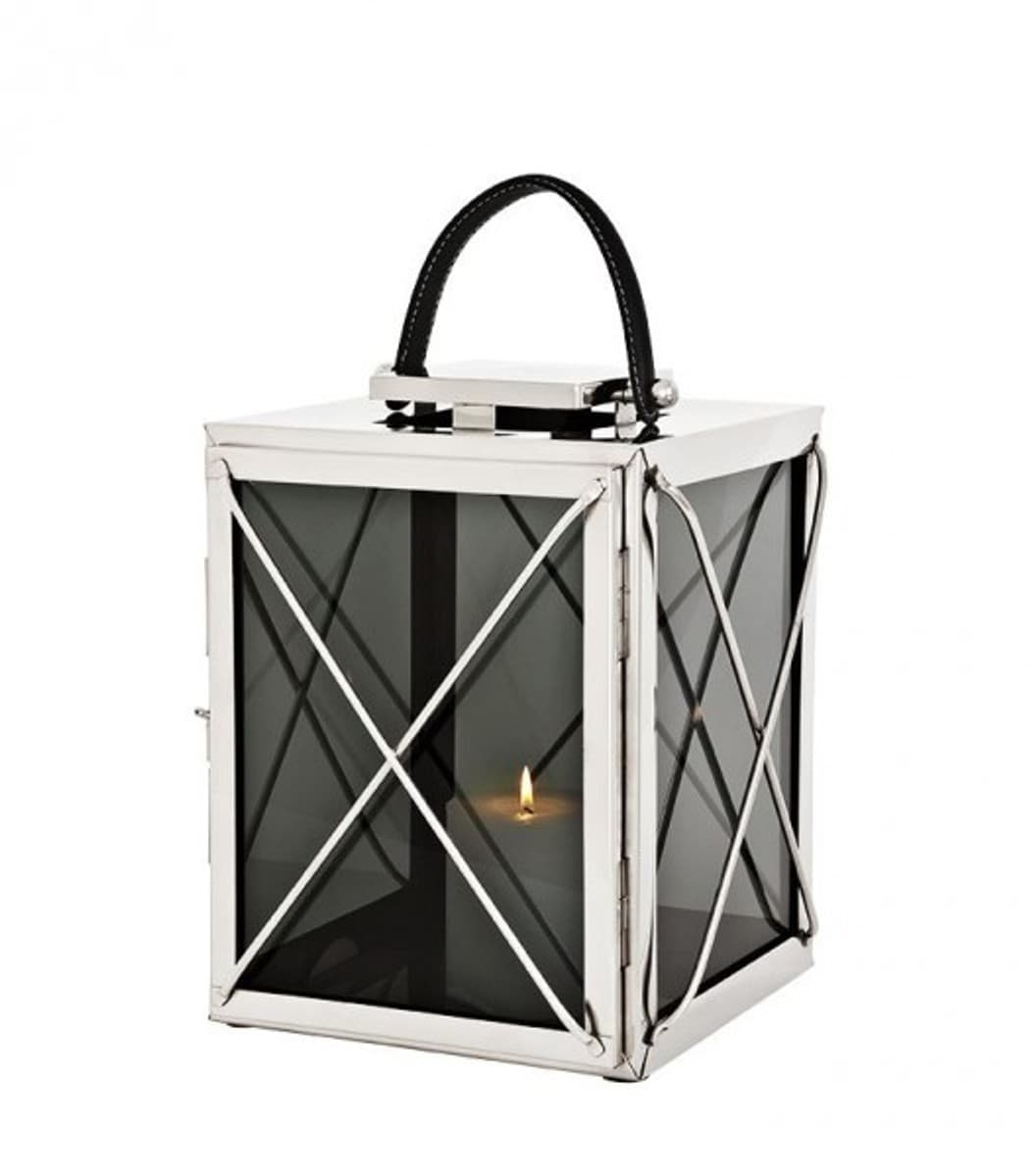 Casa Padrino Designer Deco Laterne Nickel Finish 30 x 30 x H. 45 cm - Luxus Hotel Restaurant Laterne