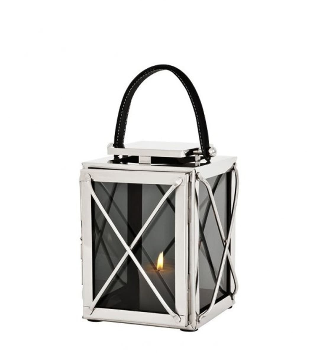 Casa Padrino Designer Deco Laterne Nickel Finish 18 x 18 x H. 25 cm - Luxus Hotel Restaurant Laterne