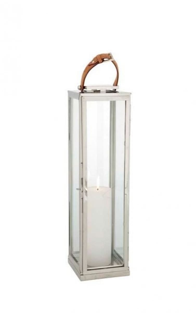 Casa Padrino Designer Deco Laterne Nickel Finish 19 x 19 x H. 70 cm - Luxus QualitÃ¤t