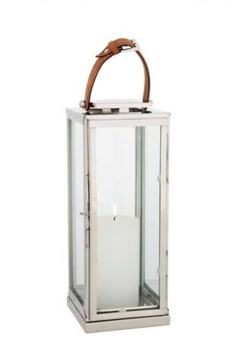 Casa Padrino Designer Deco Laterne Nickel Finish 20 x 20 x H. 41 cm - Luxus QualitÃ¤t