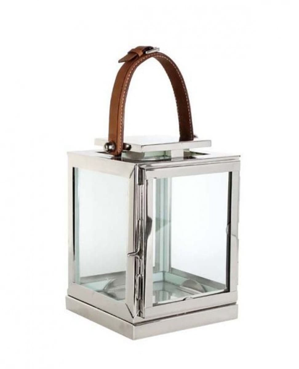 Casa Padrino Designer Deco Laterne Nickel Finish 17 x 17 x H. 23 cm - Luxus QualitÃ¤t