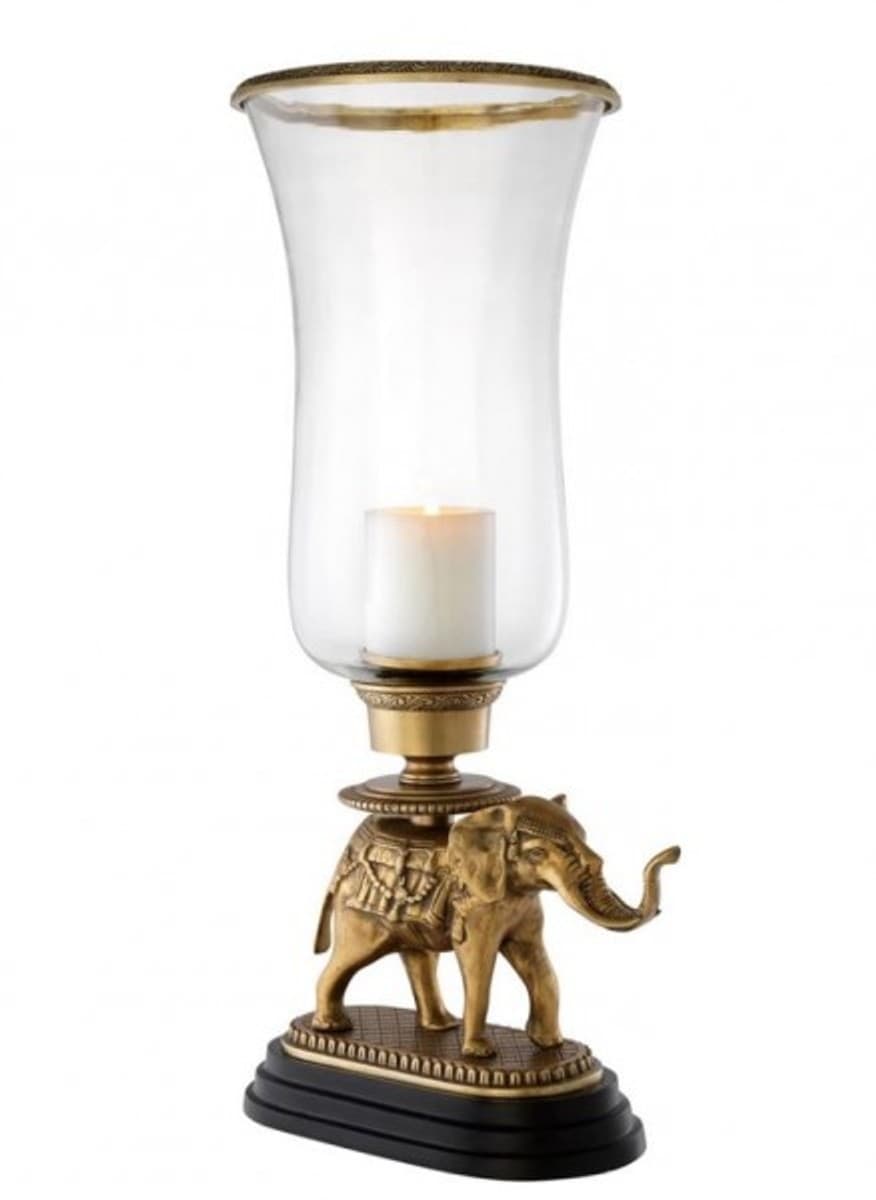 Casa Padrino Luxus Kerzenhalter Elefant Messing Finish mit Granit Sockel - Luxus Hotel Accessoires