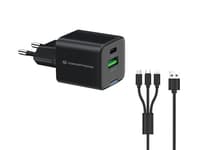 Conceptronic 2-Port 33W GaN USB-PD-Ladegerät mit 3-in-1-Ladekabel, USB-C x 1, USB-A x 1, QC 3.0, PPS