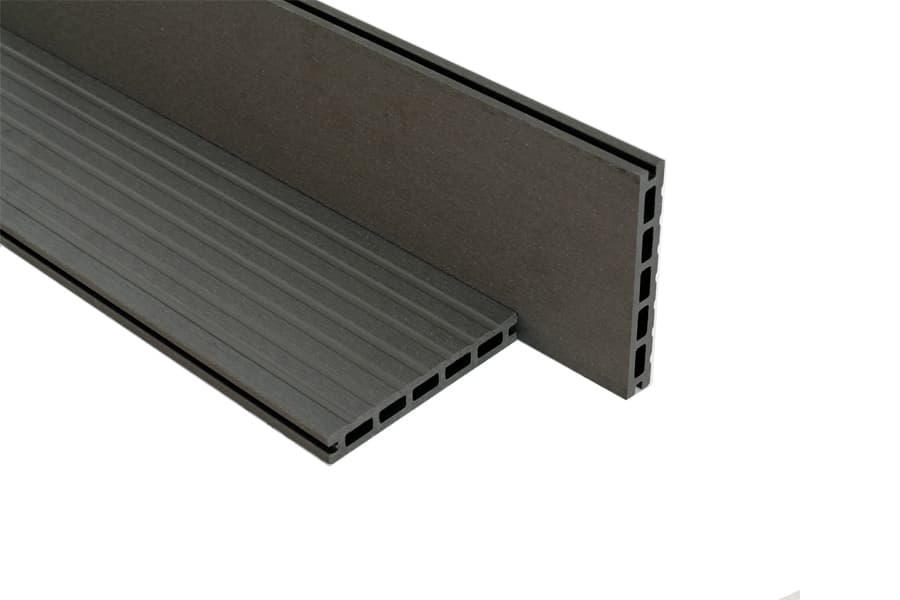 WPC / BPC lame alvéolaire, 20 (épaisseur) x 145 mm (largeur), système stable à 5 chambres, une face brossée lisse / une face rainurée, anthracite, 2ème choix / fin de série, longueurs et quantités à convenir