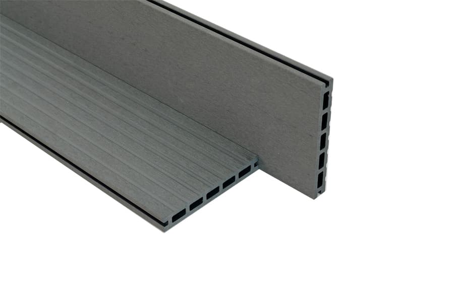 WPC / BPC lames alvéolaires, 20 (épaisseur) x 145 mm (largeur), système stable à 5 chambres, une face brossée lisse / une face rainurée, gris, 2ème choix / fin de série, longueurs et quantités à convenir