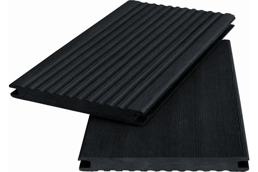 WPC Planche massive WoodoKosXXL 20 x 200 mm, anthracite strié / lisse, accessible des deux côtés, 2ème choix / fin de série, longueurs et quantités à convenir
