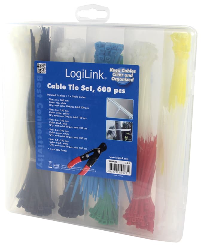 LogiLink Kabelbinder-Set, sortiert, Nylon, Inhalt: 600 Stück