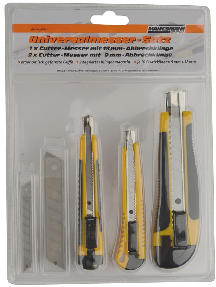 BRÜDER MANNESMANN Cutter-Satz, 3-teilig, schwarz / gelb