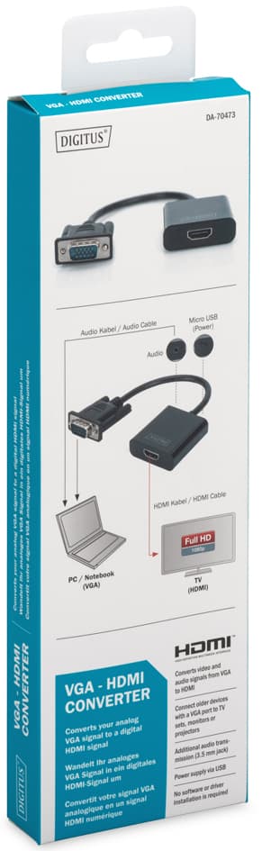 DIGITUS VGA - HDMI + Audio Konverter, schwarz