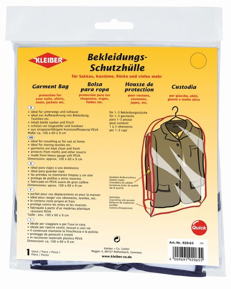 KLEIBER Bekleidungs-Schutzhülle, kurz, transparent
