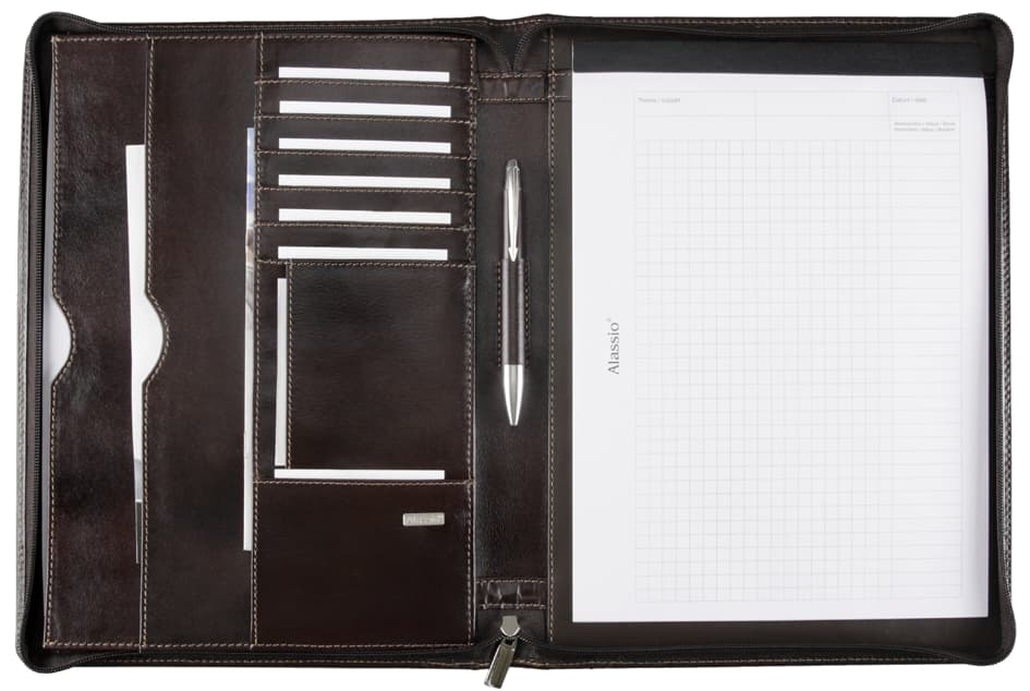 Alassio Schreibmappe , MONACO, , A4, Leder, dunkelbraun