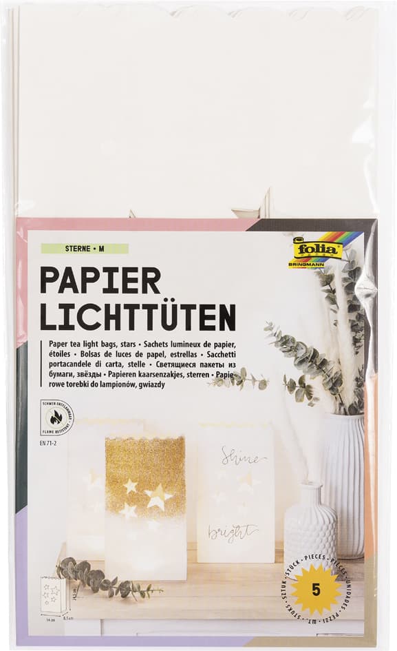 folia Lichttüten , Sterne, , groß, aus Papier, weiß