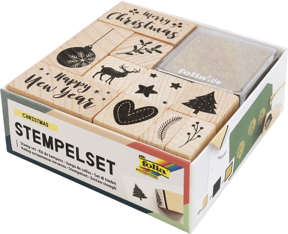 folia Motivstempel-Set , Christmas, , aus Holz, 12-teilig