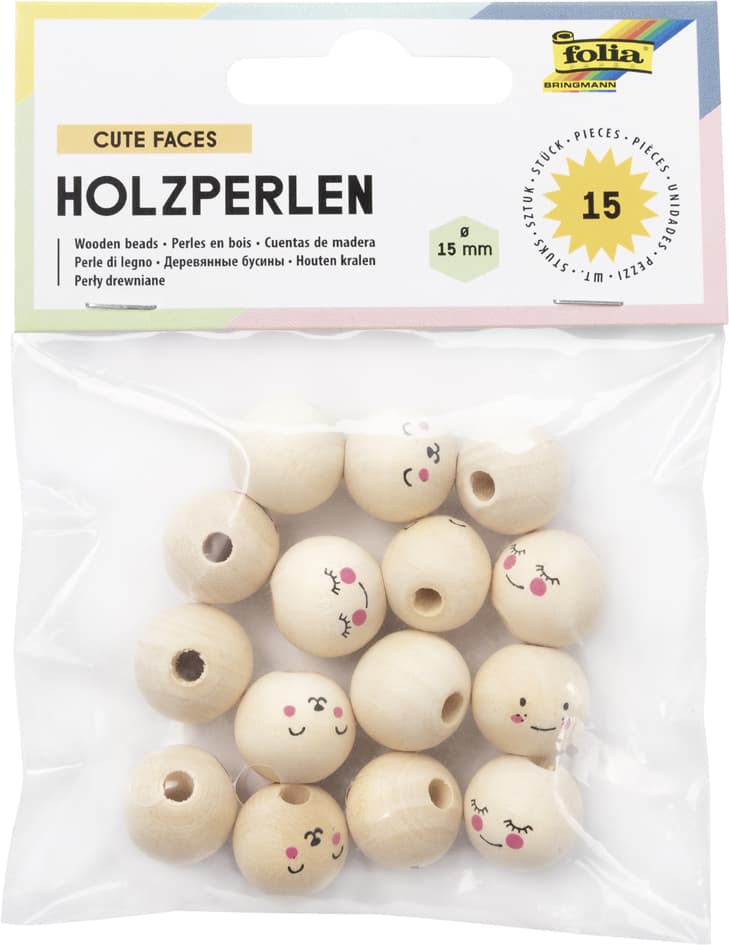 folia Holzperlen CUTE FACES, rund