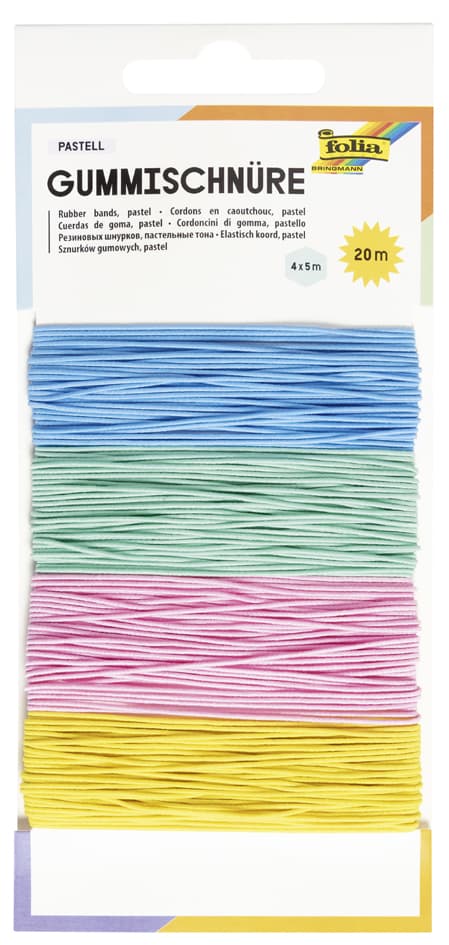 folia Gummischnüre PASTELL, 4 Farben à 5 m sortiert