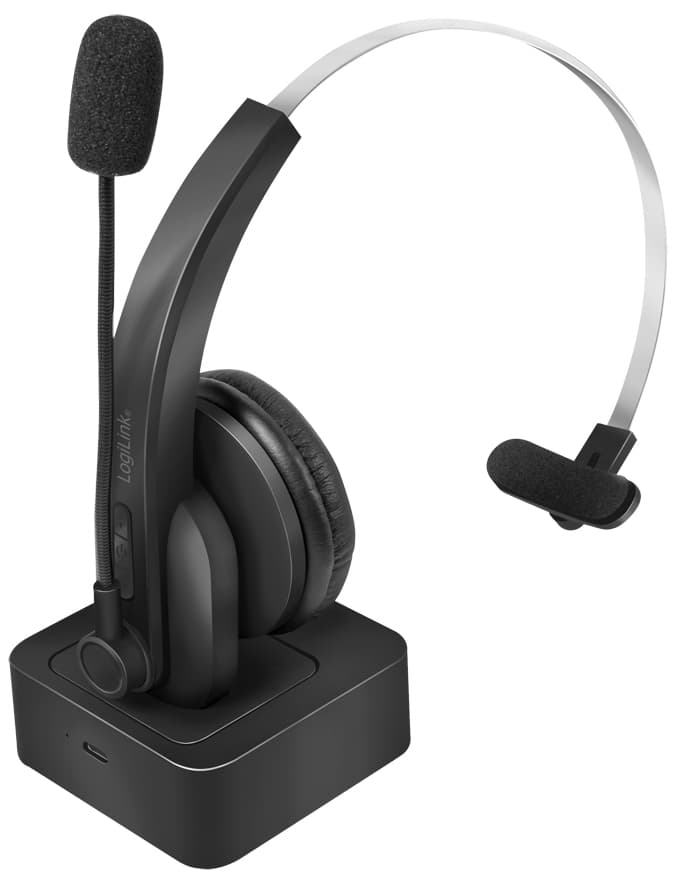 LogiLink Bluetooth 5.0 Mono Headset mit Ladestation, schwarz