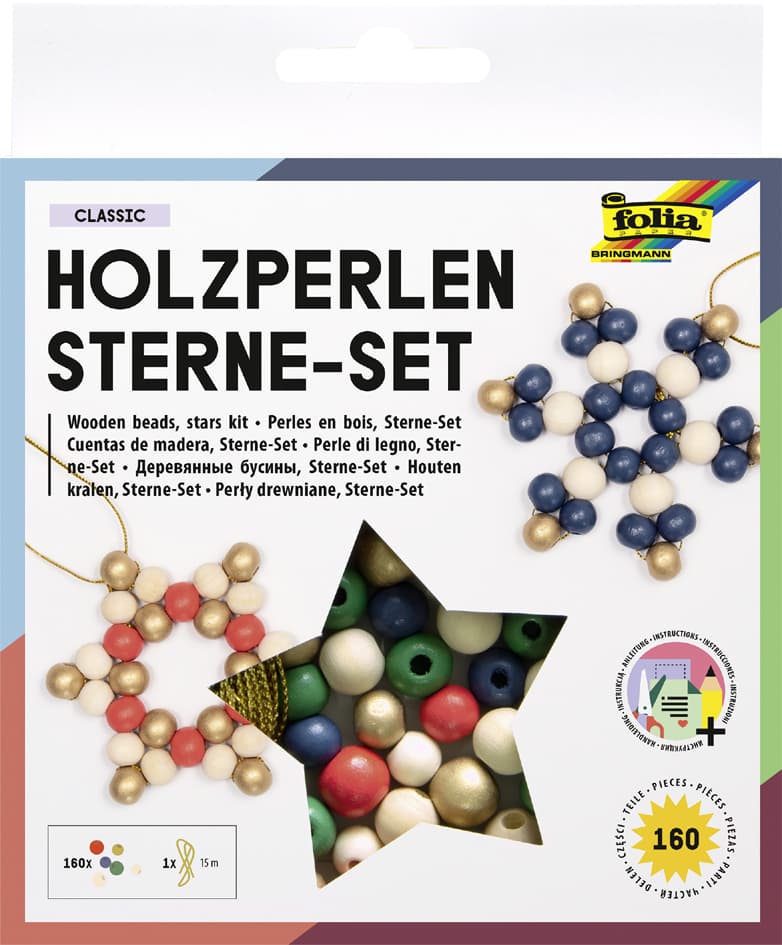 folia Holzperlen Sterne-Set CLASSIC, 161-teilig