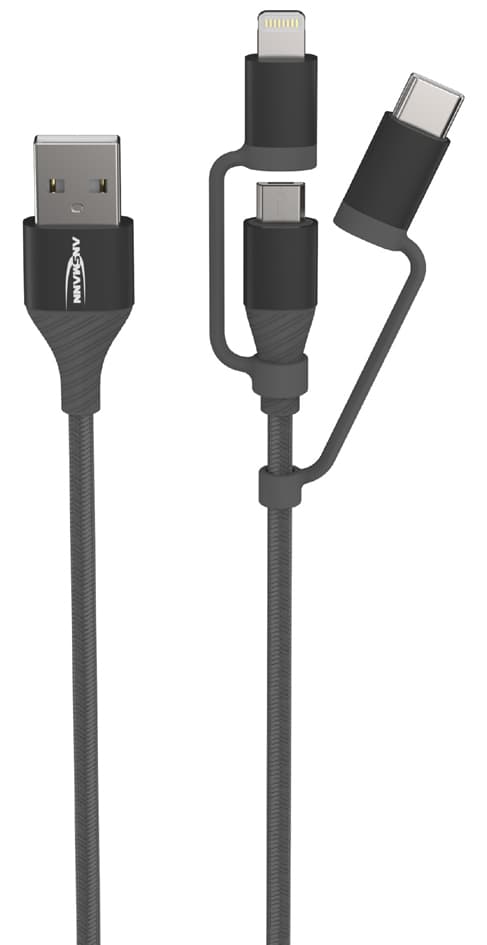 ANSMANN 3in1 Daten- & Ladekabel, Lightning/USB-C/Micro-USB