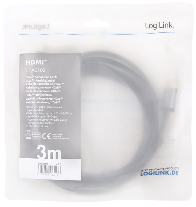 LogiLink HDMI Kabel 2.0, A-Stecker - A-Stecker, 3,0 m