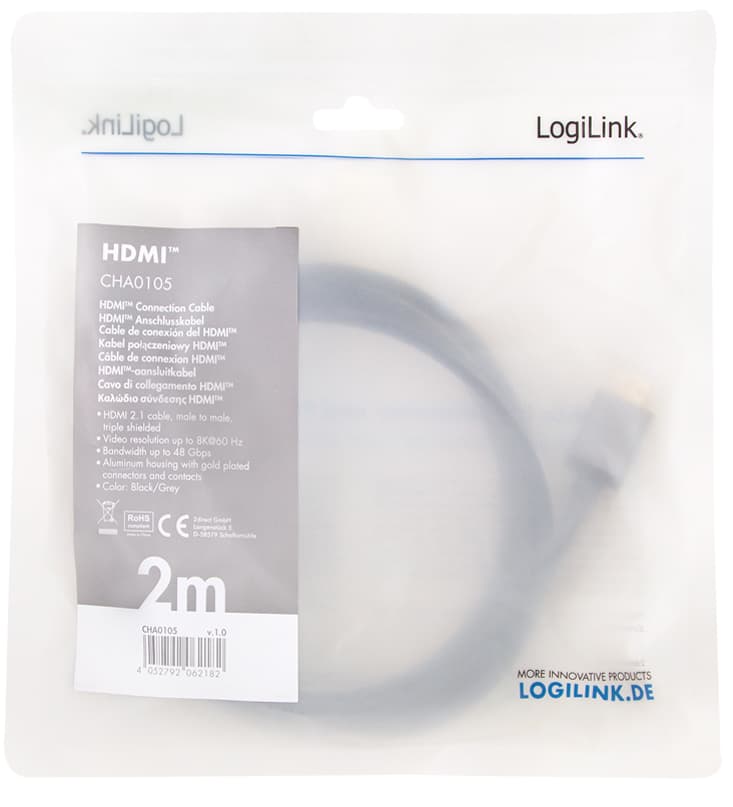 LogiLink HDMI Kabel 2.1, A-Stecker - A-Stecker, 2,0 m