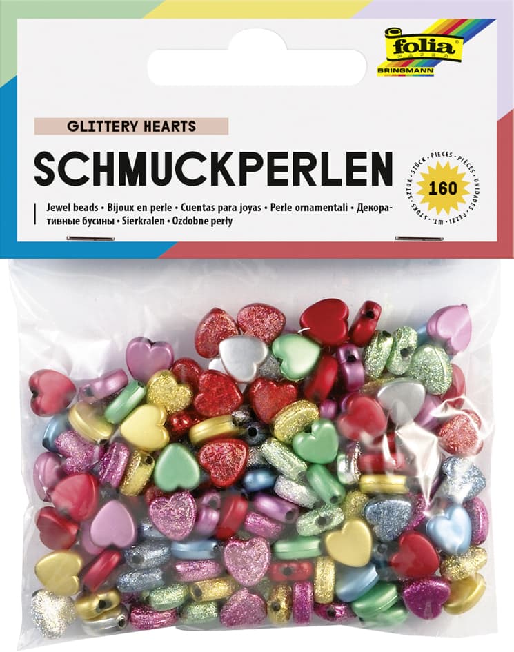 folia Schmuckperlen , Glittery Hearts, , glatt/geprägt