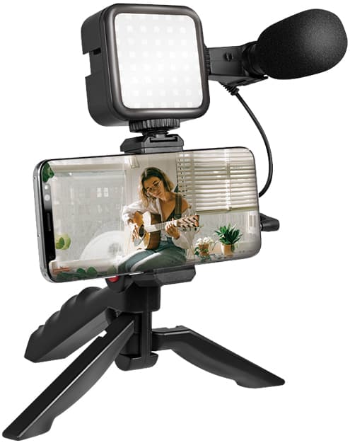 LogiLink Vlogger Kit mit LED-Licht, mit Mikrofon + Stativ