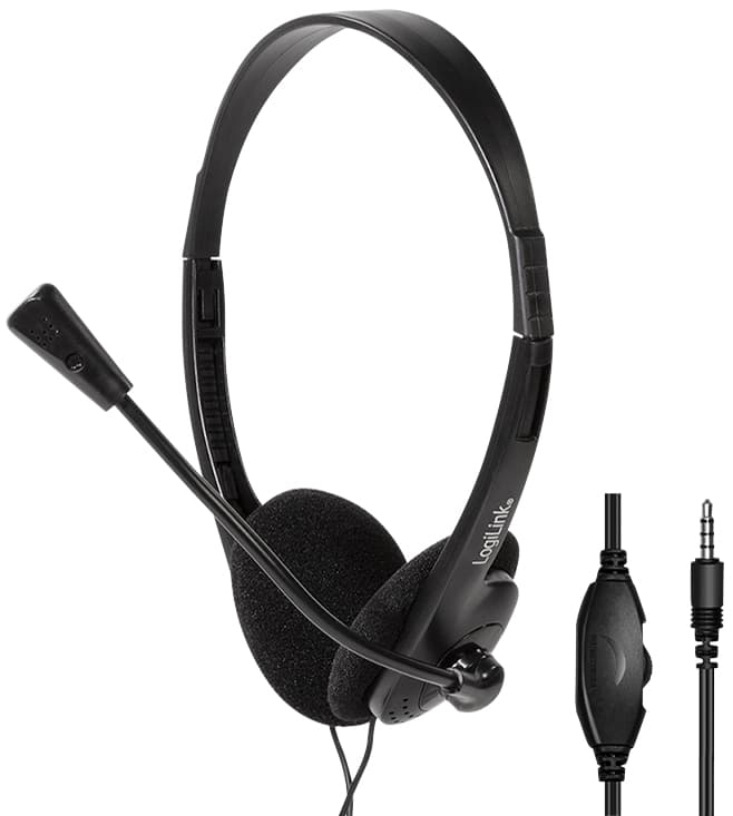 LogiLink Stereo Headset, mit Bügelmikrofon, schwarz