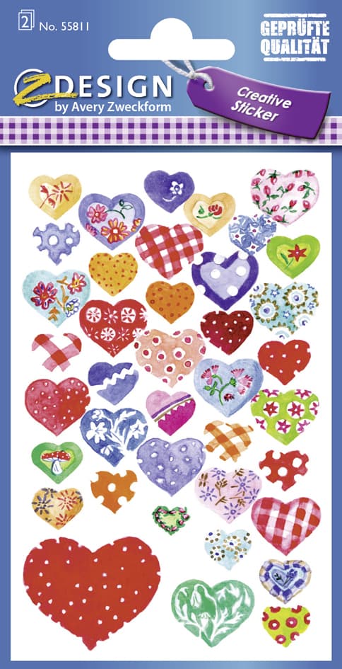 ZDesign CREATIVE Sticker , Herzen, , geglimmert, bunt